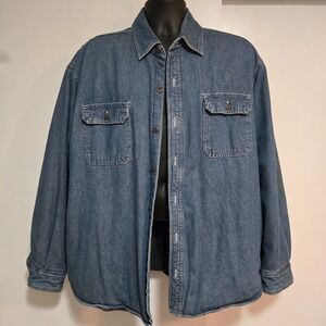 Vintage Route 66 Shirt Shacket Mens L Blue Denim Fleece‎ Lined Button Front 90s